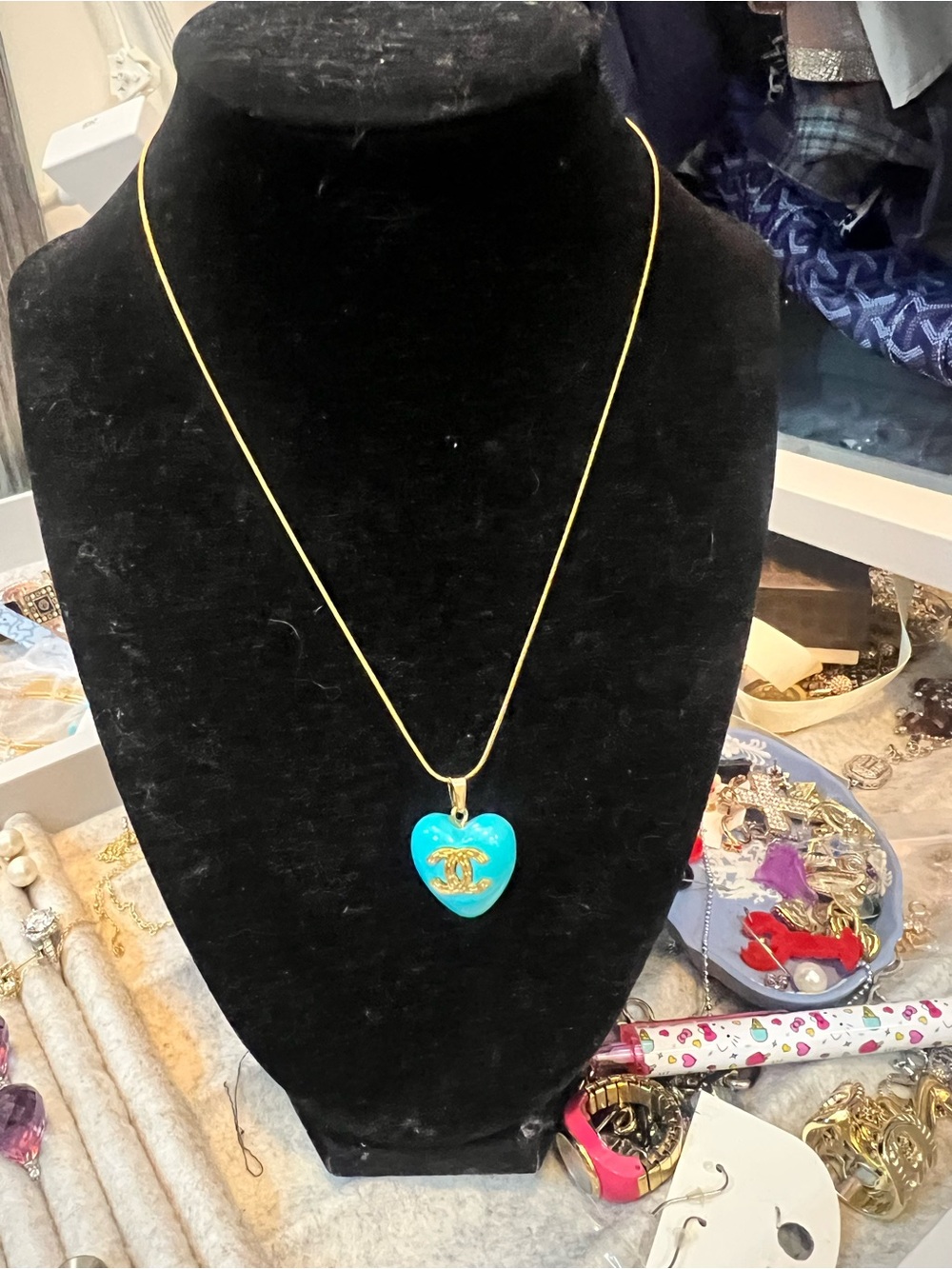 Turquoise Heart Pendant Necklace with Gold Accents